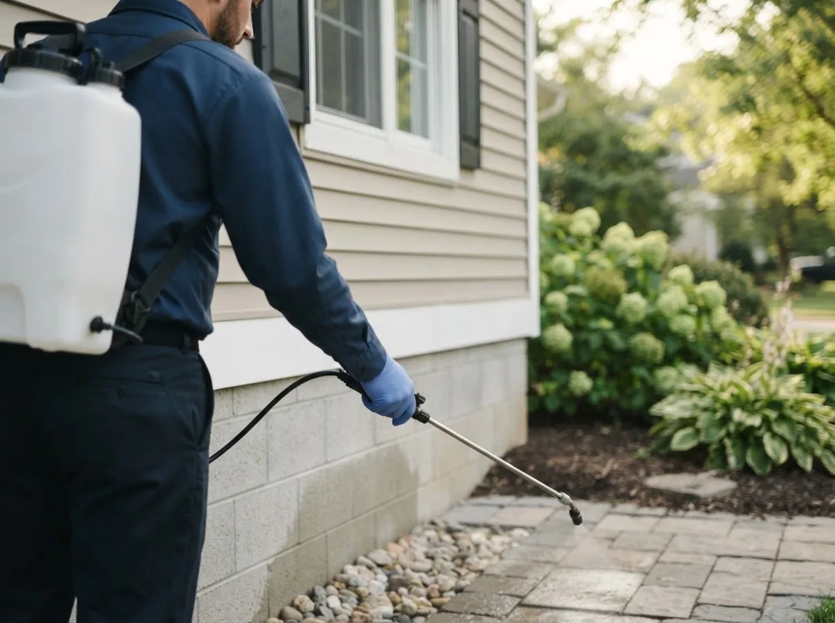 Pest control technician inspecting a home in Jeffersonville, IN